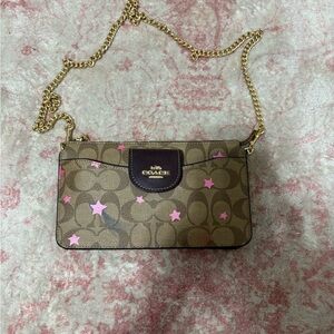 Coach Brown and Pink Crossbody Bag with Gold Chain